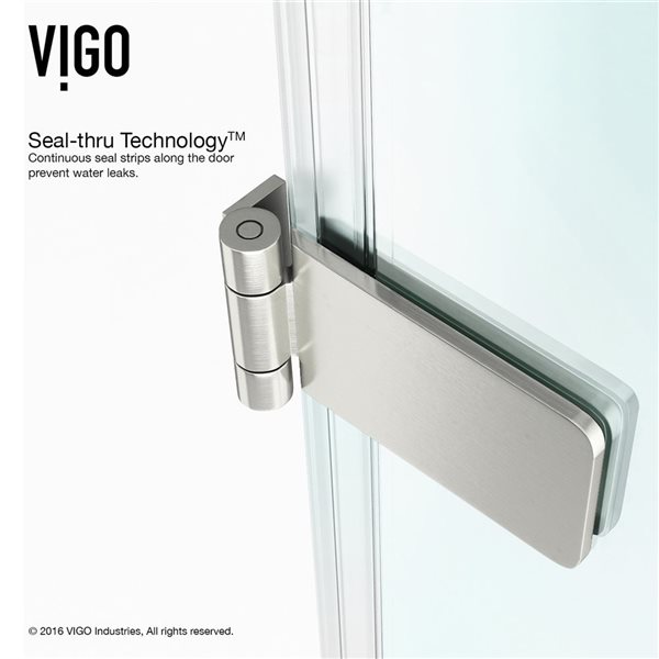 VIGO Orion 34 in. W x 58 in. H Hinged Frameless Tub Door in Stainless Steel with 5/16 in. (8mm) Clear Glass