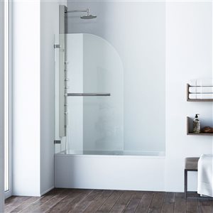 Porte de baignoire sans cadre à charnières Orion de VIGO 34 x 58 po acier inoxydable avec verre transparent 5/16 po