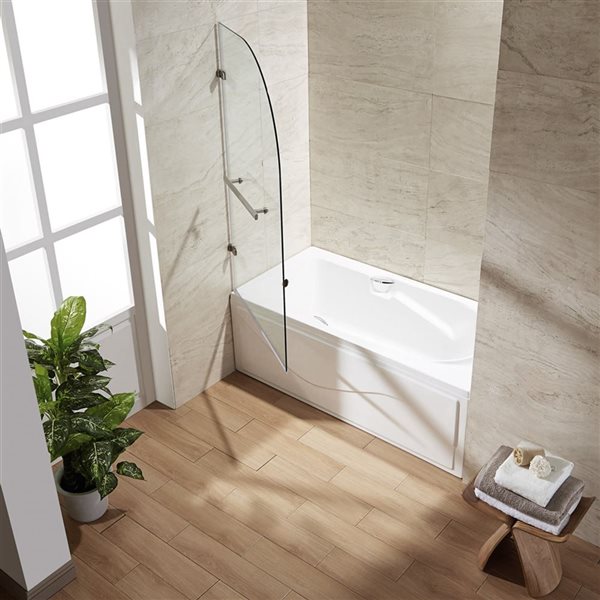 Porte de baignoire sans cadre à charnières Orion de VIGO 34 x 58 po acier inoxydable avec verre transparent 5/16 po