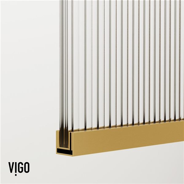 VIGO Zenith 34 in. x 62 in. Frameless Fixed Tub Screen in Matte Brushed Gold with Fluted Glass