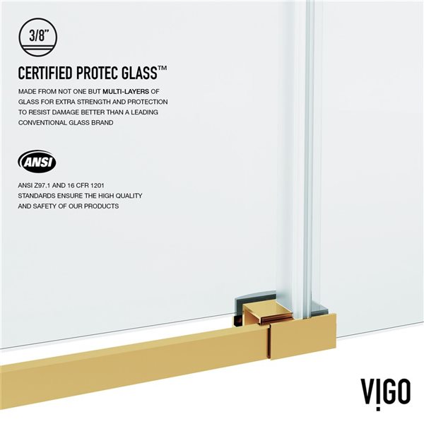 VIGO Hamilton 56 to 60 in. W x 78 in. H Frameless Sliding Shower Door in Matte Brushed Gold with Clear Glass and Handle