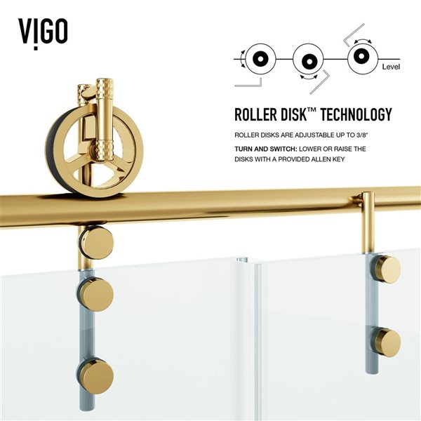 VIGO Hamilton 56 to 60 in. W x 78 in. H Frameless Sliding Shower Door in Matte Brushed Gold with Clear Glass and Handle