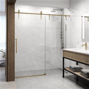 VIGO Hamilton 56 to 60 in. W x 78 in. H Frameless Sliding Shower Door in Matte Brushed Gold with Clear Glass and Handle