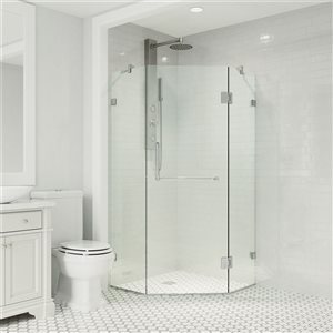 Cabine de douche à charnières sans cadre Piedmont de VIGO 36 x 73 po chrome avec verre transparent et poignée