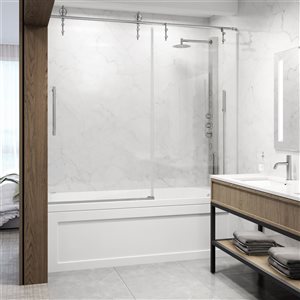 VIGO Hamilton 56 in. to 60 in. W x 78 in. H Sliding Tub Door in Chrome with Clear Glass