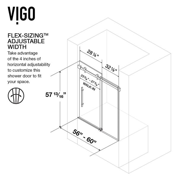 VIGO Luca 60 in. x 58 in. Sliding Frameless Tub Door with RollerDiskTM technology