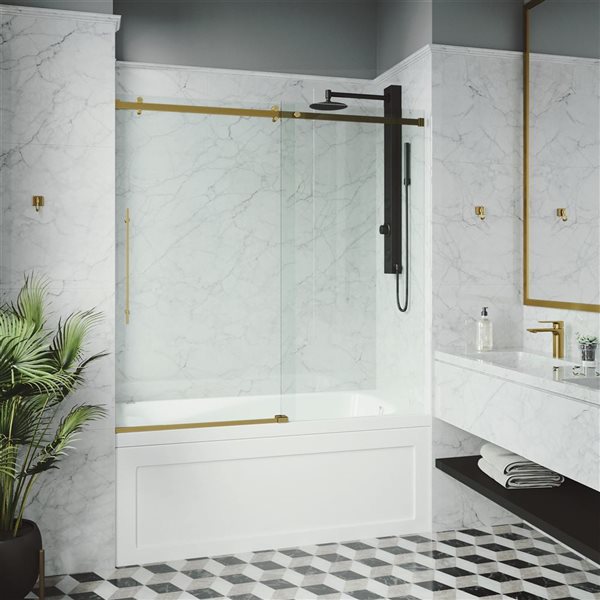 VIGO Luca 60 in. x 58 in. Sliding Frameless Tub Door with RollerDiskTM technology