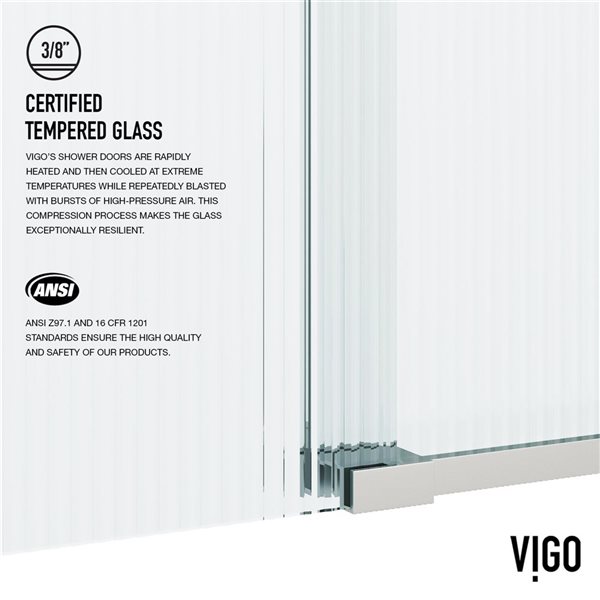 VIGO Elan&nbsp;56 to 60-in W x&nbsp;66-in H Frameless Stainless Steel Sliding Tub Door with Fluted Glass and Handle