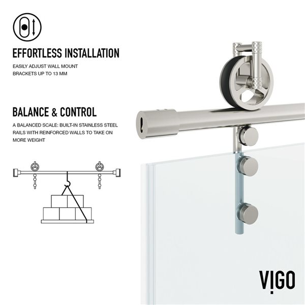 VIGO Hamilton 56 to 60 in. W x 78 in. H Frameless Sliding Shower Door in Stainless Steel with Clear Glass and Handle