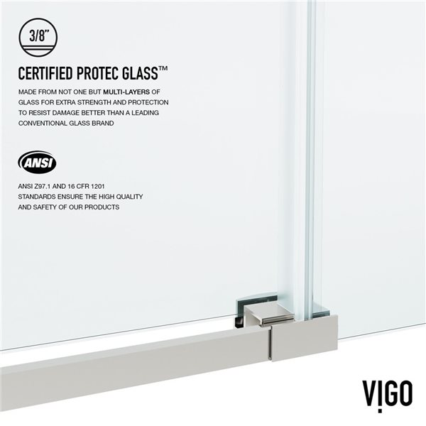 VIGO Hamilton 56 to 60 in. W x 78 in. H Frameless Sliding Shower Door in Stainless Steel with Clear Glass and Handle