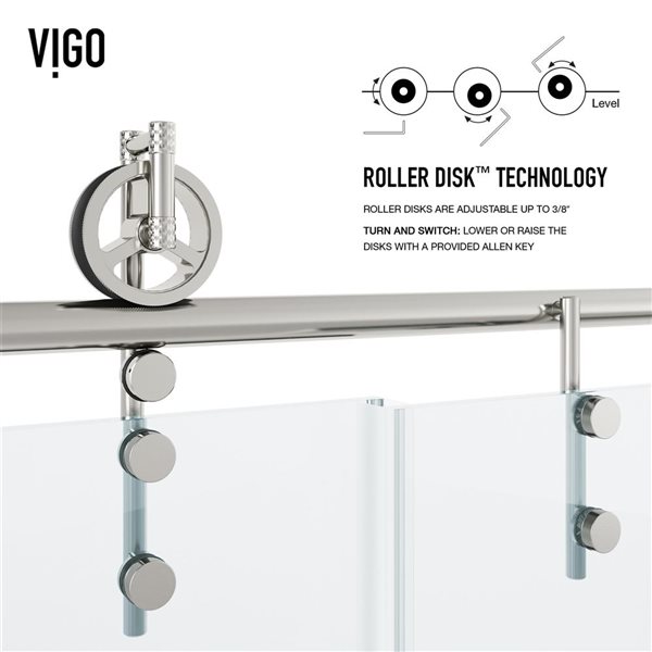 VIGO Hamilton 56 to 60 in. W x 78 in. H Frameless Sliding Shower Door in Stainless Steel with Clear Glass and Handle