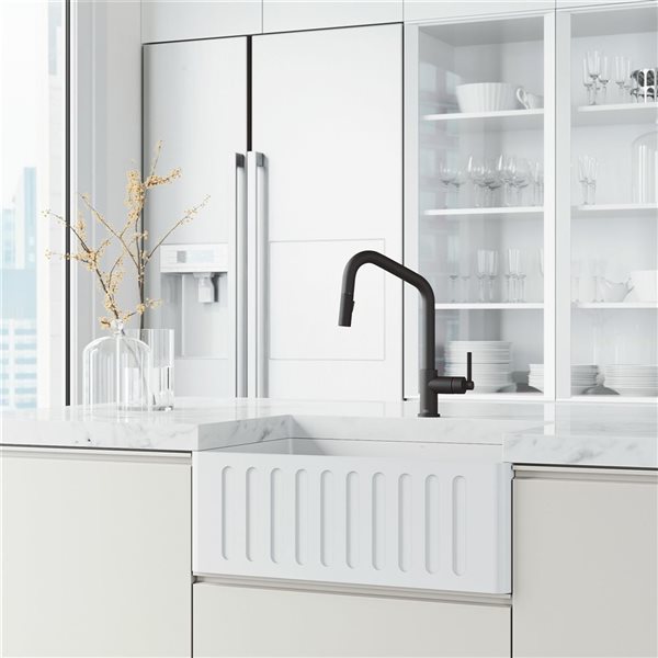 VIGO Utopia&nbsp;14-in H Single Handle Pull-Down Sprayer Kitchen Bar Faucet - Matte Black