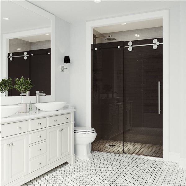 VIGO Elan 68 to 72 in. W x 74 in. H Frameless Sliding Shower Door in Stainless Steel with Clear Glass and Handle