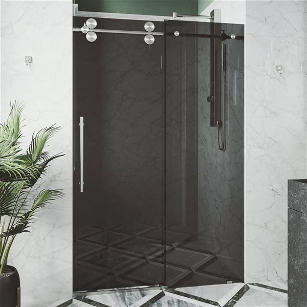 VIGO Elan 68 to 72 in. W x 74 in. H Frameless Sliding Shower Door in Stainless Steel with Clear Glass and Handle