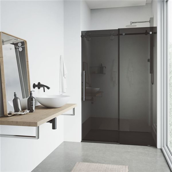 VIGO Elan 56 to 60 in. W x 74 in. H Frameless Sliding Shower Door in Matte Black Handle