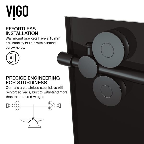 VIGO Elan 56 to 60 in. W x 74 in. H Frameless Sliding Shower Door in Matte Black Handle