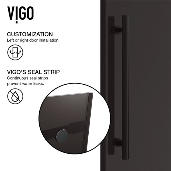 VIGO Elan 56 to 60 in. W x 74 in. H Frameless Sliding Shower Door in Matte Black Handle