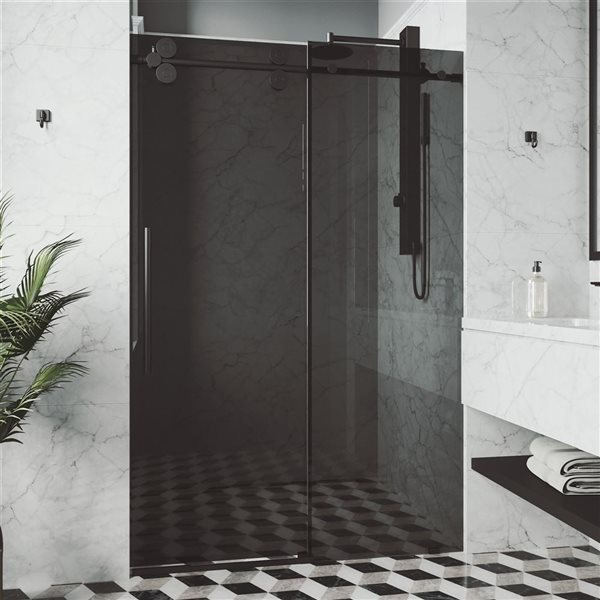 VIGO Elan 56 to 60 in. W x 74 in. H Frameless Sliding Shower Door in Matte Black Handle