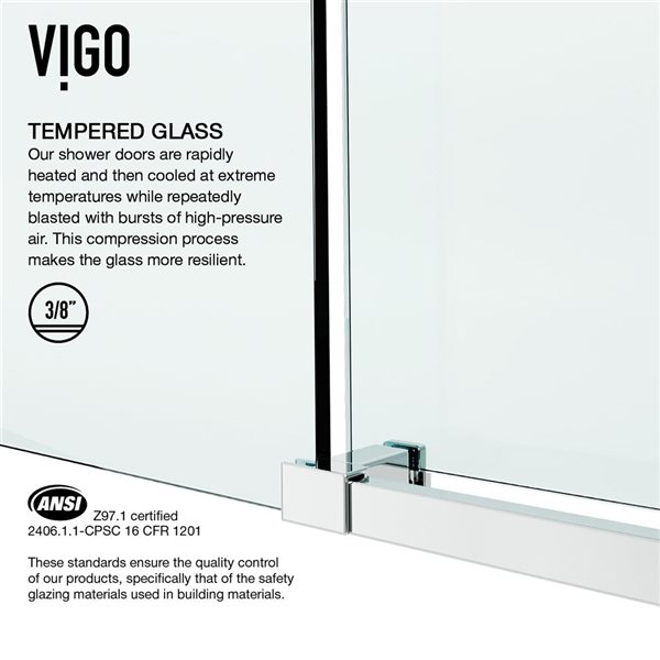 VIGO Elan E-Class 44 to 48 in. W x 76 in. H Frameless Sliding Shower Door in Chrome with Clear Glass and Handle