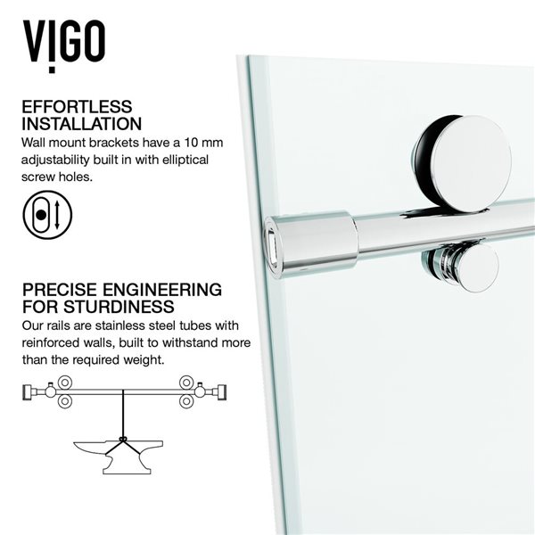 VIGO Elan E-Class 44 to 48 in. W x 76 in. H Frameless Sliding Shower Door in Chrome with Clear Glass and Handle