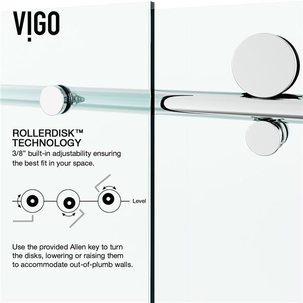 VIGO Elan E-Class 44 to 48 in. W x 76 in. H Frameless Sliding Shower Door in Chrome with Clear Glass and Handle