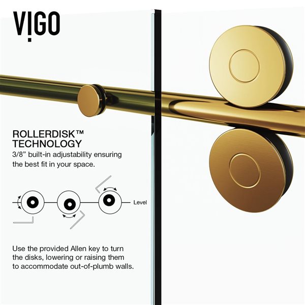 VIGO Elan 48 to 52 in. W x 74 in. H Frameless Sliding Shower Door in Matte Brushed Gold with Clear Glass and Handle