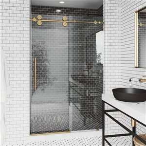 VIGO Elan 48 to 52 in. W x 74 in. H Frameless Sliding Shower Door in Matte Brushed Gold with Clear Glass and Handle