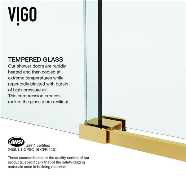 VIGO Luca 56 to 60 in. W x 79 in. H Frameless Sliding Shower Door in Matte Brushed Gold with Clear Glass and Handle