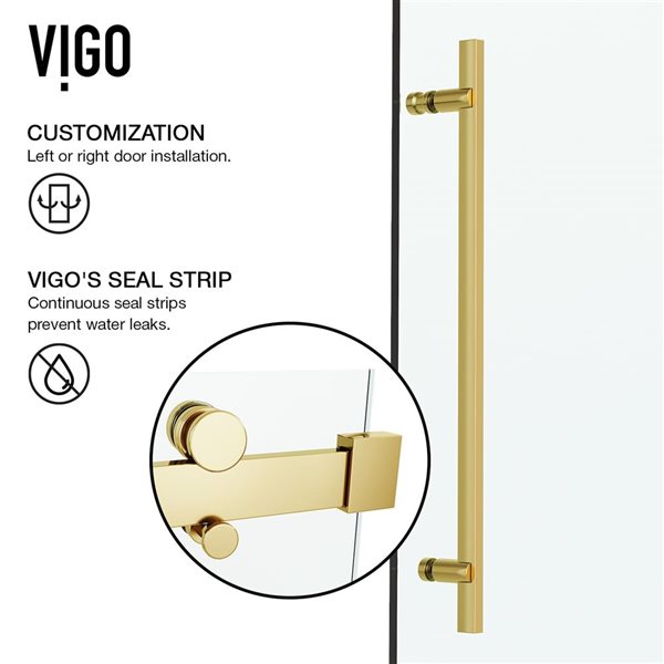 VIGO Luca 56 to 60 in. W x 79 in. H Frameless Sliding Shower Door in Matte Brushed Gold with Clear Glass and Handle