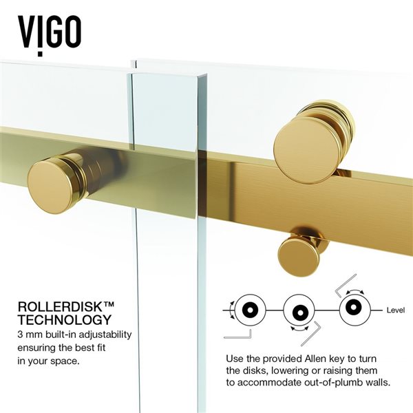 VIGO Luca 56 to 60 in. W x 79 in. H Frameless Sliding Shower Door in Matte Brushed Gold with Clear Glass and Handle