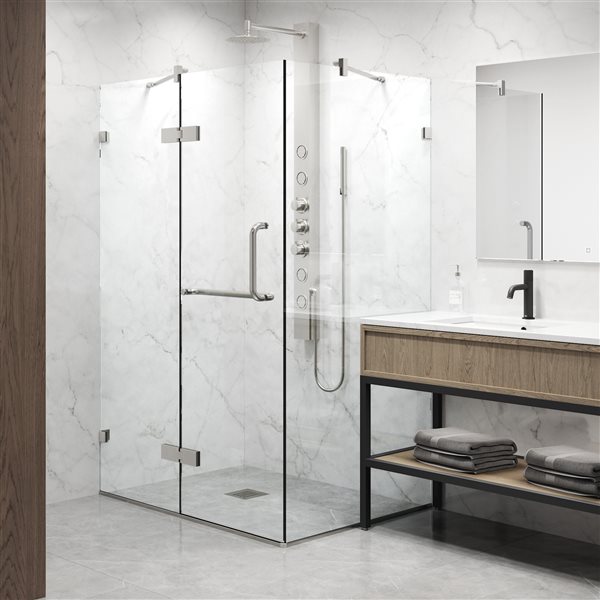 VIGO Monteray&nbsp;32-in D x&nbsp;40-in W x&nbsp;79-in H Frameless Chrome Hinged Shower Enclosure with Clear Glass and Base