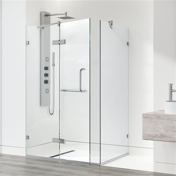 VIGO Monteray&nbsp;32-in D x&nbsp;40-in W x&nbsp;79-in H Frameless Chrome Hinged Shower Enclosure with Clear Glass and Base
