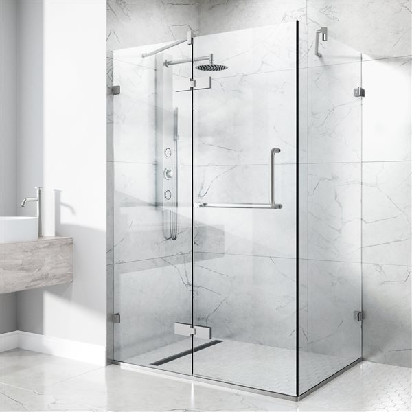 VIGO Monteray&nbsp;32-in D x&nbsp;40-in W x&nbsp;79-in H Frameless Chrome Hinged Shower Enclosure with Clear Glass and Base