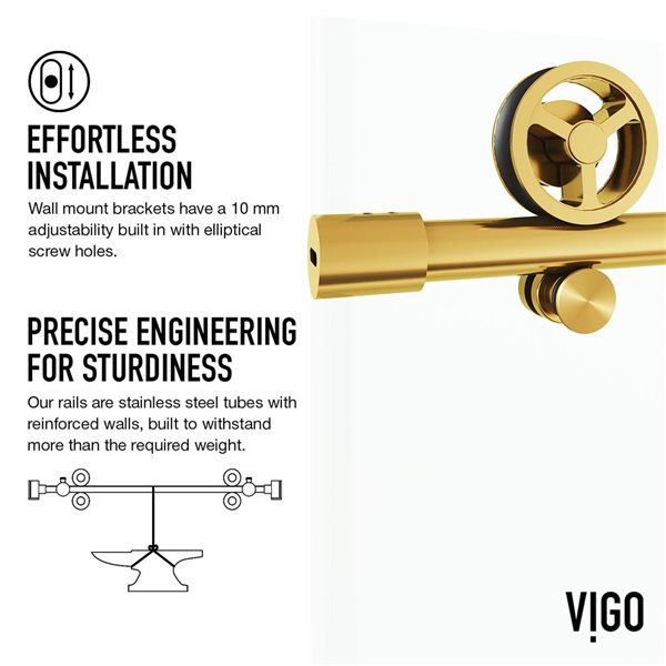 VIGO Elan Cass Aerodynamic 44 to 48 in. W x 76 in. H Frameless Sliding Shower Door in Matte Brushed Gold