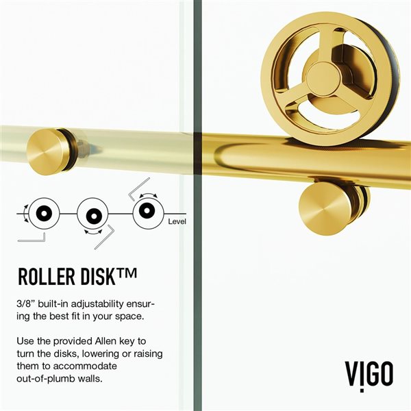 VIGO Elan Cass Aerodynamic 44 to 48 in. W x 76 in. H Frameless Sliding Shower Door in Matte Brushed Gold