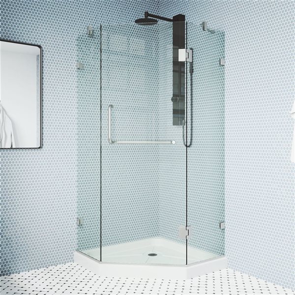 VIGO Piedmont 40 in. W x 77 in. H Frameless Hinged Shower Enclosure in Brushed Nickel with Clear Glass