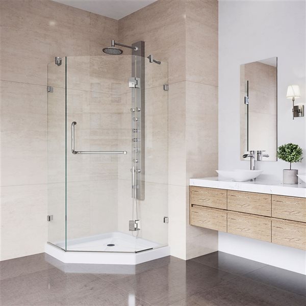 Cabine de douche à charnières sans cadre Piedmont de VIGO 40 po L x 77 po H nickel brossé avec verre transparent