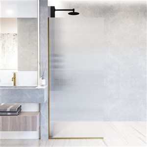 VIGO Zenith 34 in. W x 74 in. H Frameless Fixed Shower Screen in Matte Brushed Gold with Fluted Glass