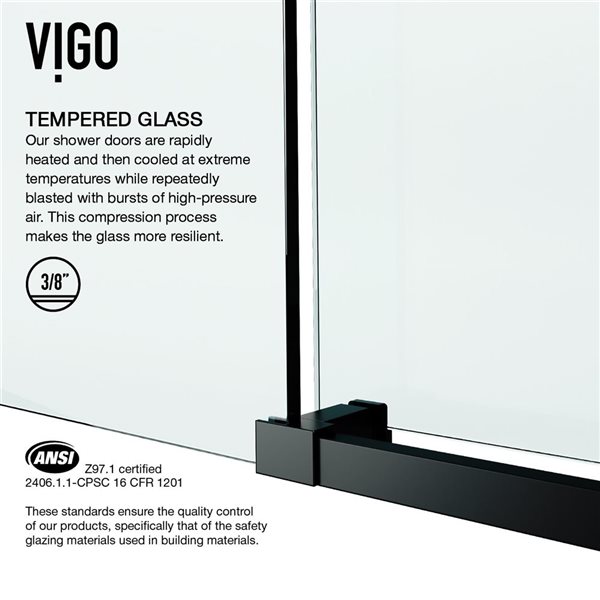 VIGO Elan E-Class 44 to 48 in. W x 76 in. H Frameless Sliding Shower Door in Matte Black with Clear Glass and Handle