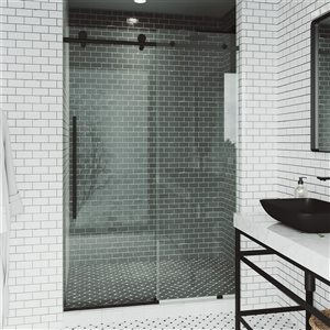 VIGO Elan E-Class 44 to 48 in. W x 76 in. H Frameless Sliding Shower Door in Matte Black with Clear Glass and Handle