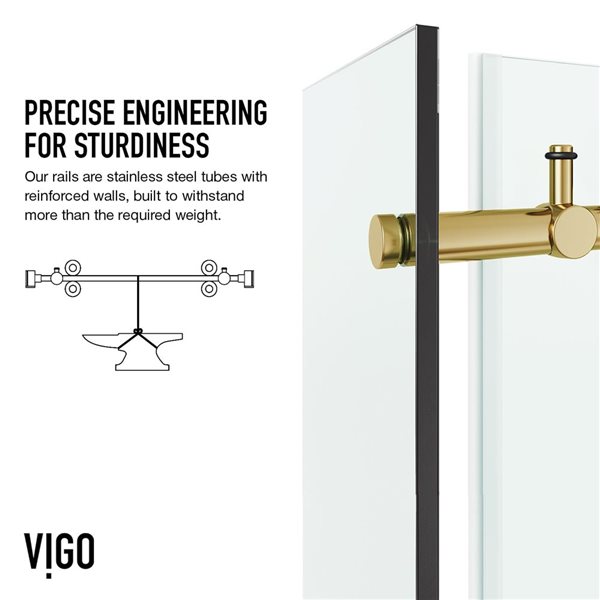 VIGO Elan E-Class 34 in. L x 46 in. W x 76 in. H Frameless Sliding Shower Enclosure in Matte Brushed Gold