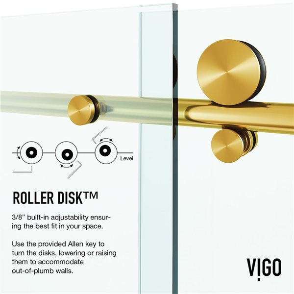 VIGO Elan E-Class 34 in. L x 46 in. W x 76 in. H Frameless Sliding Shower Enclosure in Matte Brushed Gold