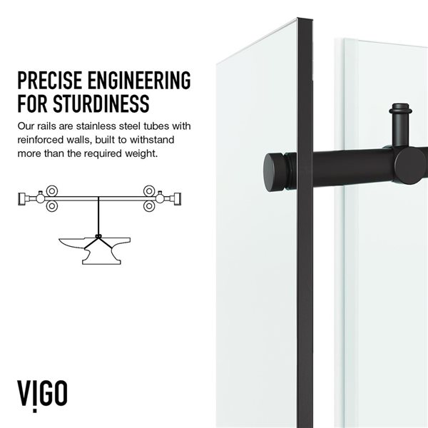 VIGO Elan E-Class 34 in. L x 46 in. W x 76 in. H Frameless Sliding Shower Enclosure in Matte Black with Clear Glass