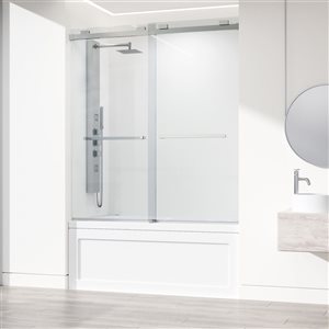 VIGO Houston Frameless Sliding Tub Door in Stainless Steel