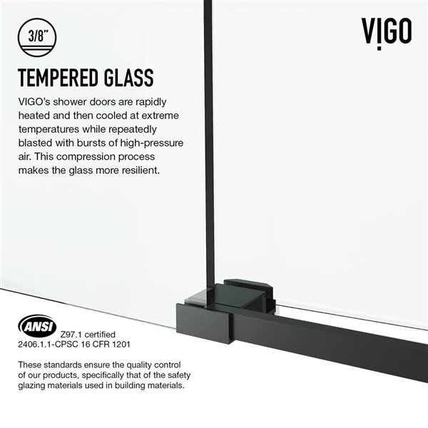 VIGO Elan Cass Aerodynamic 60 in. x 66 in. Frameless Sliding Bathtub Door in Matte Black