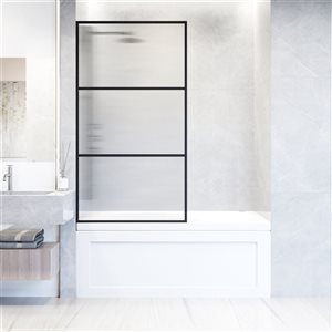 VIGO Divide 34 in. x 62 in. Fixed Frame Tub Screen in Matte Black with Fluted Glass