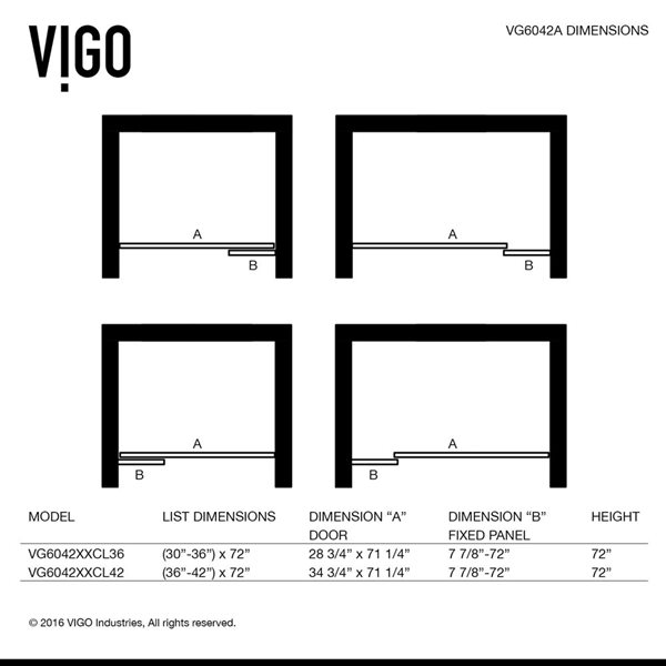 VIGO Pirouette 36 to 42-in W x&nbsp;72-in H Frameless Chrome Pivot Shower Door with Clear Glass and Handle