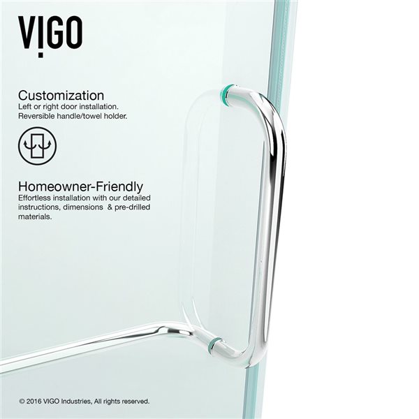 VIGO Pirouette 36 to 42-in W x&nbsp;72-in H Frameless Chrome Pivot Shower Door with Clear Glass and Handle
