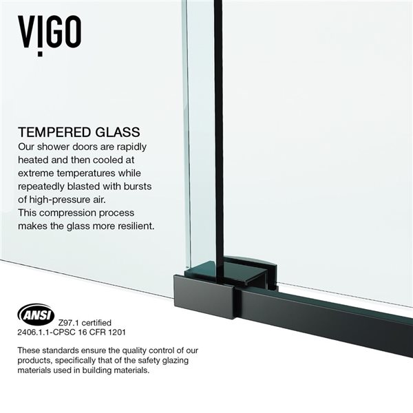 VIGO Luca 56 to 60 in. W x 79 in. H Frameless Sliding Shower Door in Matte Black with Clear Glass and Handle