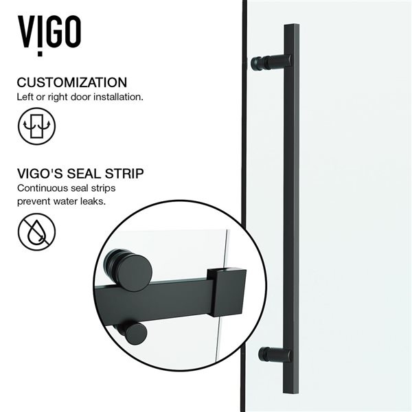 VIGO Luca 56 to 60 in. W x 79 in. H Frameless Sliding Shower Door in Matte Black with Clear Glass and Handle